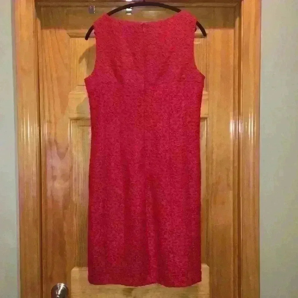 Anne Klein Dress Red Women’s Size 14 Floral Lace Overlay Sheath - Picture 3 of 5